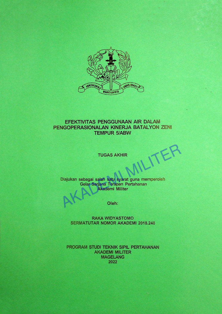 EFEKTIVITAS PENGUNAAN AIR DALAM PENGOPERASIONALAN KINERJA BATALYON ZENI TEMPUR5/ABW